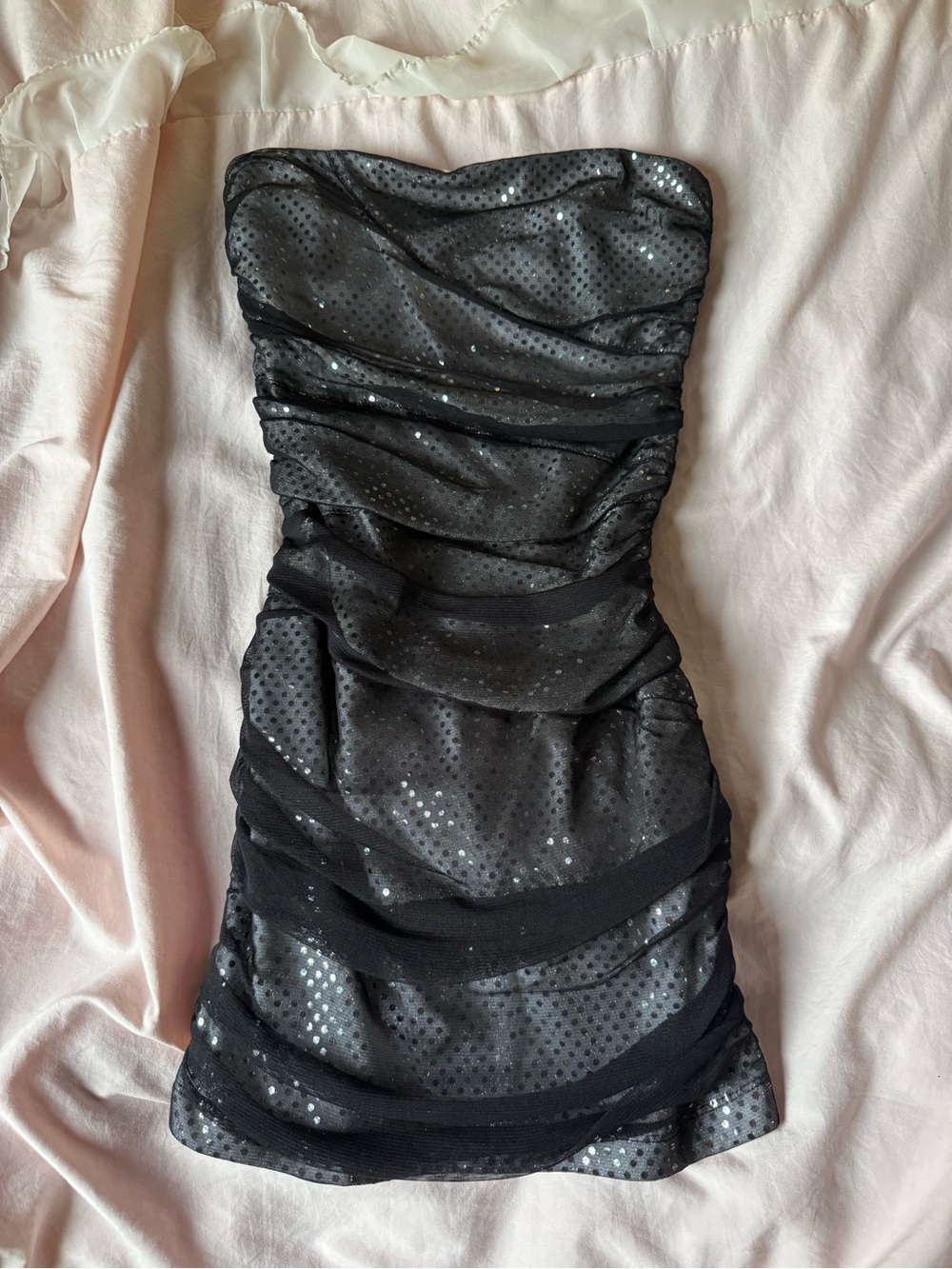 Guess black w/ silver sequin strapless mini dress<3